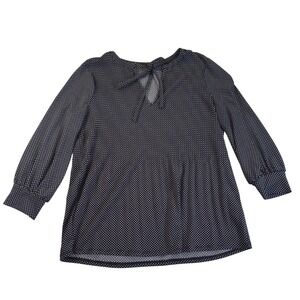 Adrianna Papell Polka‎ Dot Blouse Bow Tie Neck Long Sleeve Work Top Small